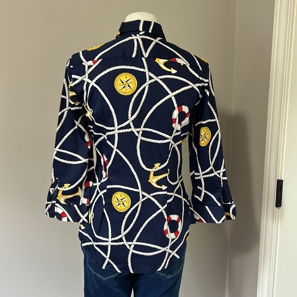Lauren Ralph Lauren Nautical Anchor Sailing Blouse Button Down Shirt Top XS NEW - Picture 6 of 11
